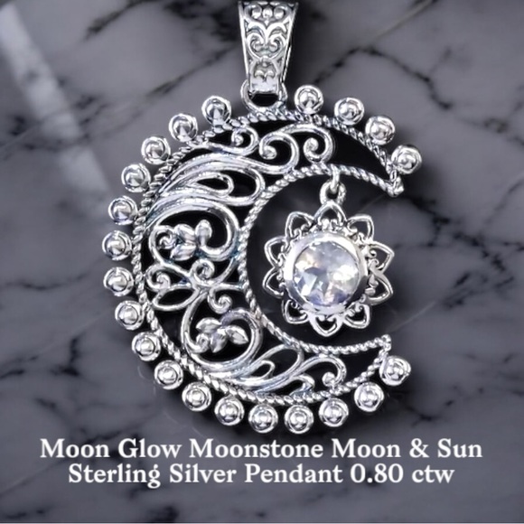 Jewelry - Moon Glow Moonstone Sun & Moon Sterling Silver Pendant .80ctw